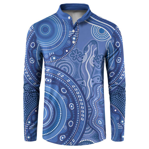 Australia Autism Awareness Button Sweatshirt Aboriginal Lizard Dot Painting