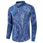 Australia Autism Awareness Button Sweatshirt Aboriginal Lizard Dot Painting