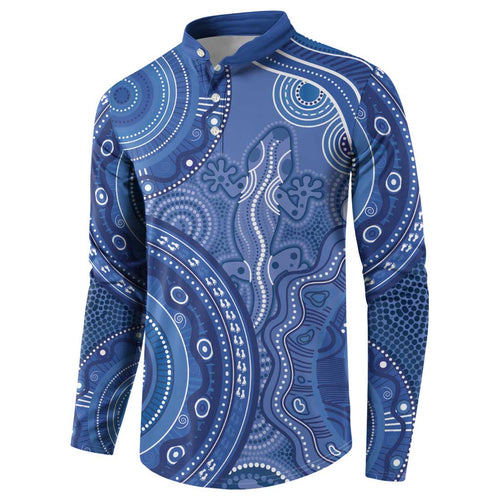 Australia Autism Awareness Button Sweatshirt Aboriginal Lizard Dot Painting