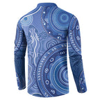 Australia Autism Awareness Button Sweatshirt Aboriginal Lizard Dot Painting