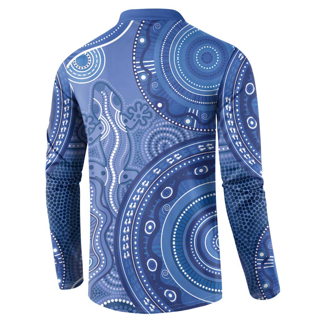 Australia Autism Awareness Button Sweatshirt Aboriginal Lizard Dot Painting