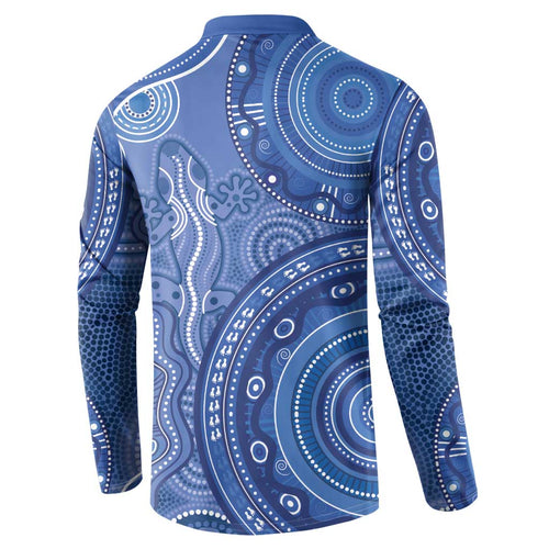 Australia Autism Awareness Button Sweatshirt Aboriginal Lizard Dot Painting