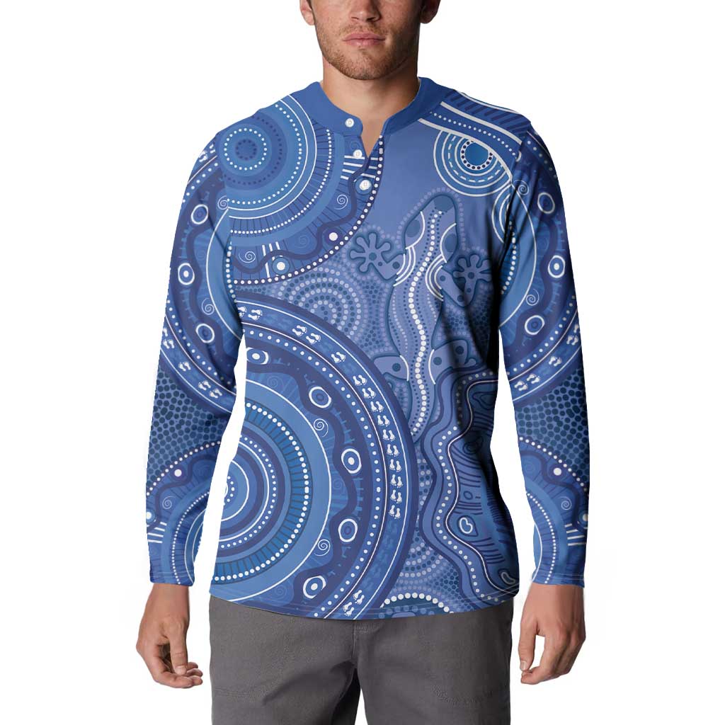 Australia Autism Awareness Button Sweatshirt Aboriginal Lizard Dot Painting