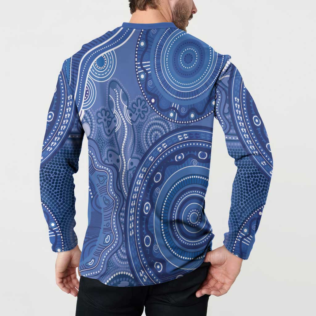 Australia Autism Awareness Button Sweatshirt Aboriginal Lizard Dot Painting