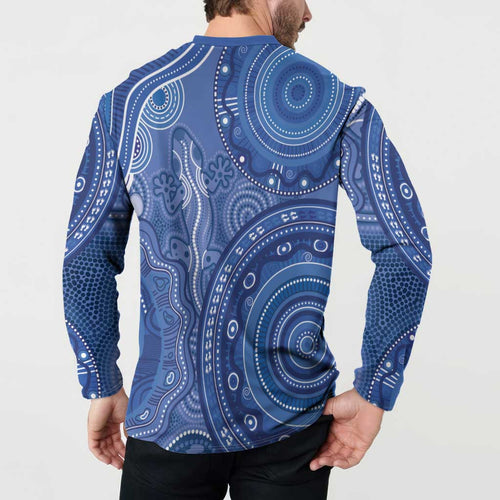 Australia Autism Awareness Button Sweatshirt Aboriginal Lizard Dot Painting