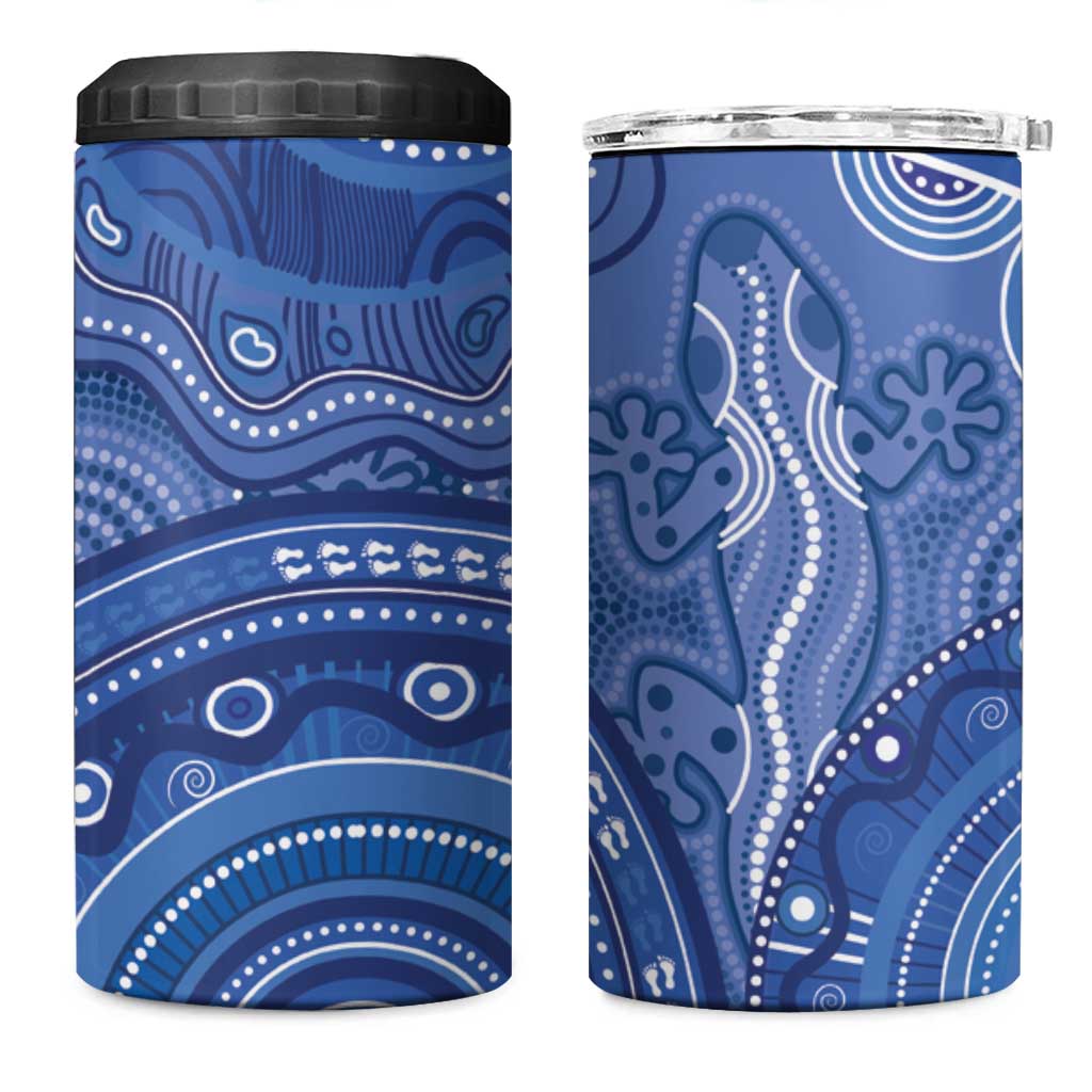 Australia Autism Awareness 4 in 1 Can Cooler Tumbler Aboriginal Lizard Dot Painting
