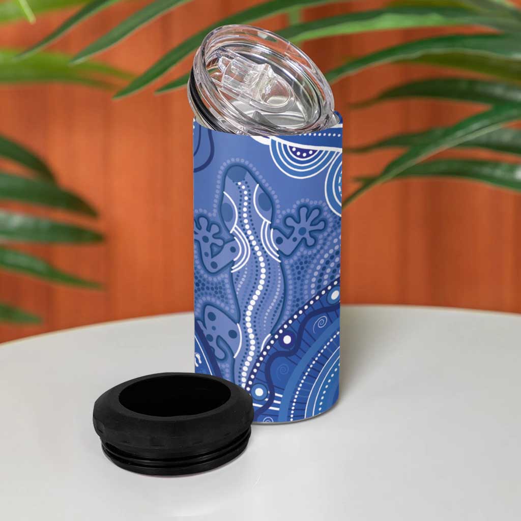 Australia Autism Awareness 4 in 1 Can Cooler Tumbler Aboriginal Lizard Dot Painting