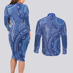 Australia Autism Awareness Couples Matching Long Sleeve Bodycon Dress and Long Sleeve Button Shirt Aboriginal Lizard Dot Painting