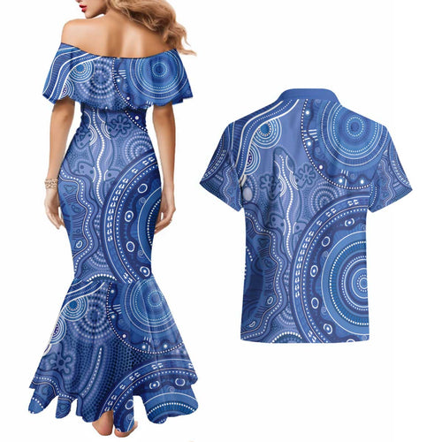 Australia Autism Awareness Couples Matching Mermaid Dress and Hawaiian Shirt Aboriginal Lizard Dot Painting