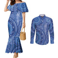 Australia Autism Awareness Couples Matching Mermaid Dress and Long Sleeve Button Shirt Aboriginal Lizard Dot Painting