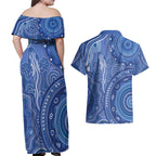 Australia Autism Awareness Couples Matching Off Shoulder Maxi Dress and Hawaiian Shirt Aboriginal Lizard Dot Painting