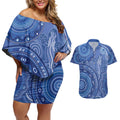 Australia Autism Awareness Couples Matching Off Shoulder Short Dress and Hawaiian Shirt Aboriginal Lizard Dot Painting