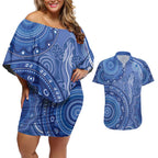 Australia Autism Awareness Couples Matching Off Shoulder Short Dress and Hawaiian Shirt Aboriginal Lizard Dot Painting