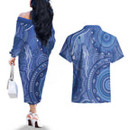Australia Autism Awareness Couples Matching Off The Shoulder Long Sleeve Dress and Hawaiian Shirt Aboriginal Lizard Dot Painting