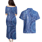 Australia Autism Awareness Couples Matching Puletasi and Hawaiian Shirt Aboriginal Lizard Dot Painting