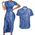 Australia Autism Awareness Couples Matching Short Sleeve Bodycon Dress and Hawaiian Shirt Aboriginal Lizard Dot Painting