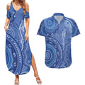 Australia Autism Awareness Couples Matching Summer Maxi Dress and Hawaiian Shirt Aboriginal Lizard Dot Painting