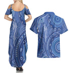 Australia Autism Awareness Couples Matching Summer Maxi Dress and Hawaiian Shirt Aboriginal Lizard Dot Painting