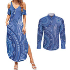 Australia Autism Awareness Couples Matching Summer Maxi Dress and Long Sleeve Button Shirt Aboriginal Lizard Dot Painting