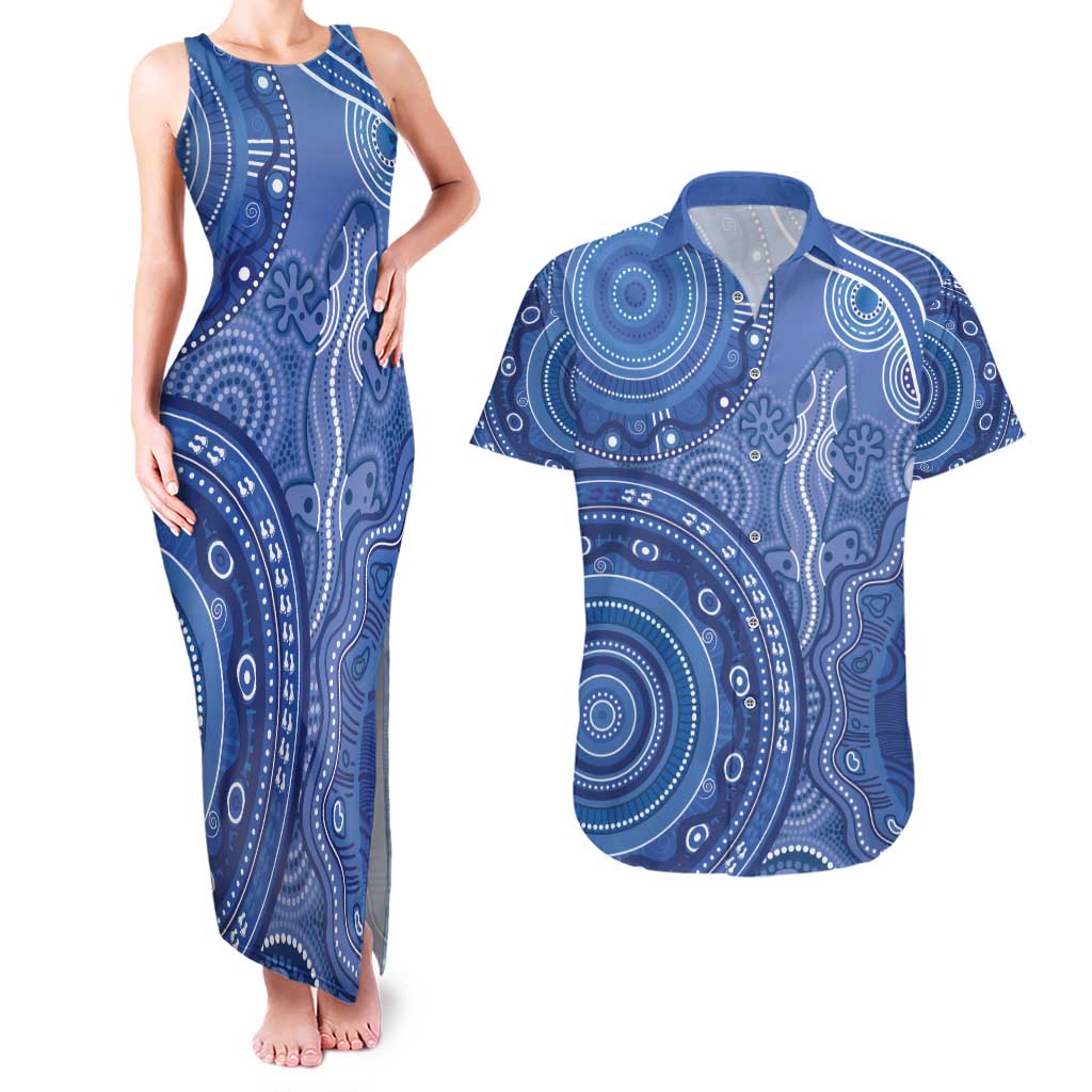 Australia Autism Awareness Couples Matching Tank Maxi Dress and Hawaiian Shirt Aboriginal Lizard Dot Painting