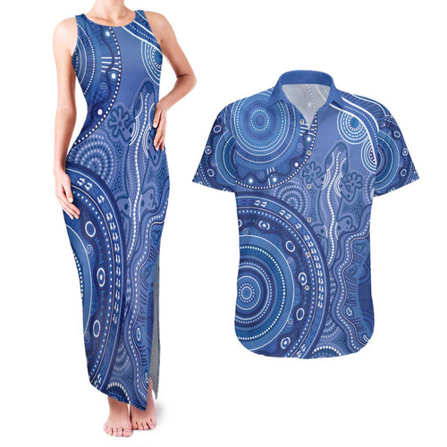 Australia Autism Awareness Couples Matching Tank Maxi Dress and Hawaiian Shirt Aboriginal Lizard Dot Painting