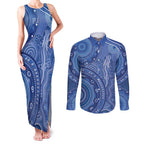 Australia Autism Awareness Couples Matching Tank Maxi Dress and Long Sleeve Button Shirt Aboriginal Lizard Dot Painting