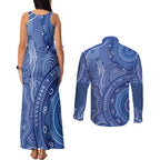Australia Autism Awareness Couples Matching Tank Maxi Dress and Long Sleeve Button Shirt Aboriginal Lizard Dot Painting