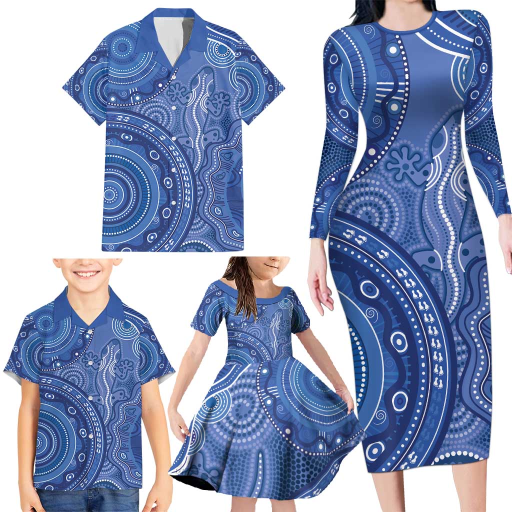 Australia Autism Awareness Family Matching Long Sleeve Bodycon Dress and Hawaiian Shirt Aboriginal Lizard Dot Painting