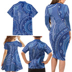 Australia Autism Awareness Family Matching Long Sleeve Bodycon Dress and Hawaiian Shirt Aboriginal Lizard Dot Painting