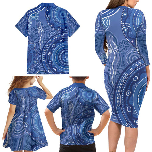 Australia Autism Awareness Family Matching Long Sleeve Bodycon Dress and Hawaiian Shirt Aboriginal Lizard Dot Painting