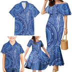 Australia Autism Awareness Family Matching Mermaid Dress and Hawaiian Shirt Aboriginal Lizard Dot Painting