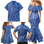 Australia Autism Awareness Family Matching Mermaid Dress and Hawaiian Shirt Aboriginal Lizard Dot Painting