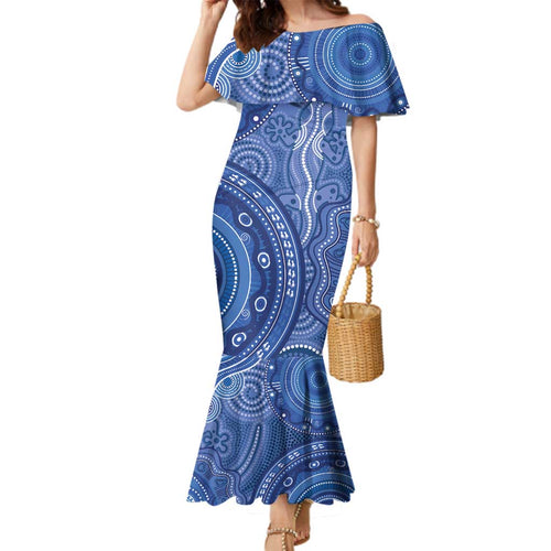 Australia Autism Awareness Family Matching Mermaid Dress and Hawaiian Shirt Aboriginal Lizard Dot Painting
