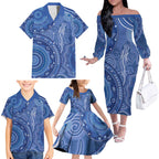 Australia Autism Awareness Family Matching Off The Shoulder Long Sleeve Dress and Hawaiian Shirt Aboriginal Lizard Dot Painting