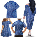 Australia Autism Awareness Family Matching Off The Shoulder Long Sleeve Dress and Hawaiian Shirt Aboriginal Lizard Dot Painting