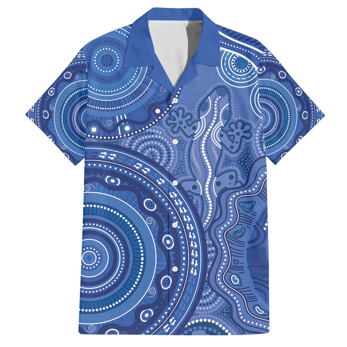 Australia Autism Awareness Family Matching Off The Shoulder Long Sleeve Dress and Hawaiian Shirt Aboriginal Lizard Dot Painting