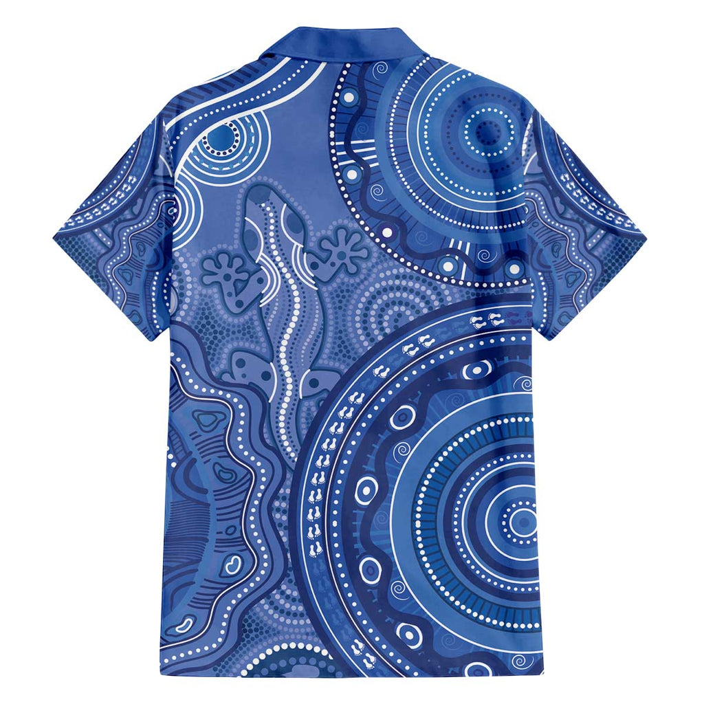 Australia Autism Awareness Family Matching Off The Shoulder Long Sleeve Dress and Hawaiian Shirt Aboriginal Lizard Dot Painting