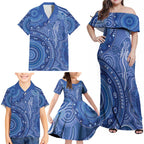 Australia Autism Awareness Family Matching Off Shoulder Maxi Dress and Hawaiian Shirt Aboriginal Lizard Dot Painting