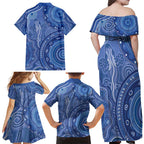 Australia Autism Awareness Family Matching Off Shoulder Maxi Dress and Hawaiian Shirt Aboriginal Lizard Dot Painting