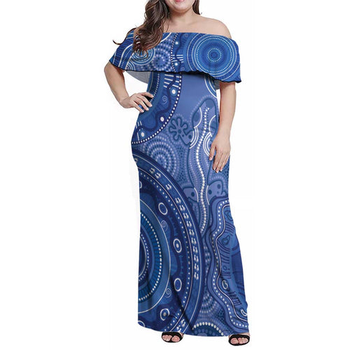 Australia Autism Awareness Family Matching Off Shoulder Maxi Dress and Hawaiian Shirt Aboriginal Lizard Dot Painting