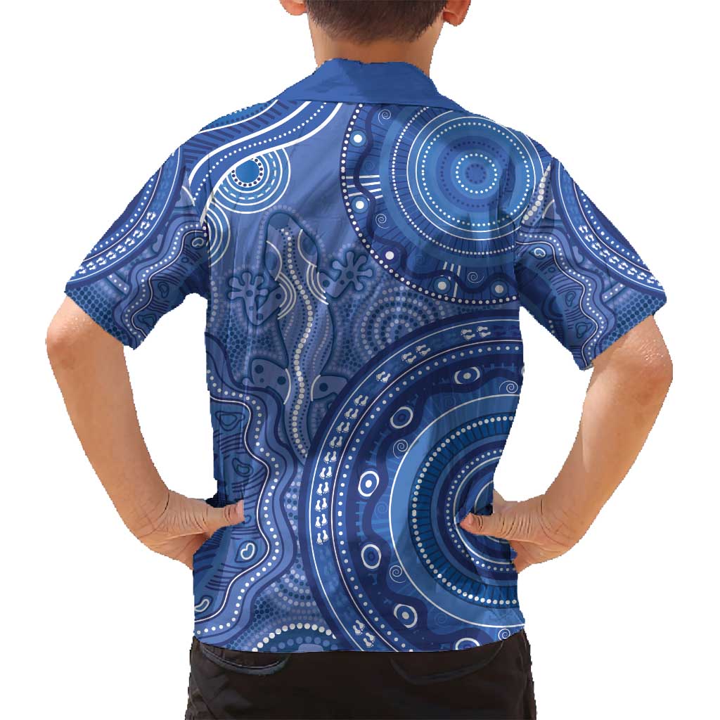 Australia Autism Awareness Family Matching Off Shoulder Short Dress and Hawaiian Shirt Aboriginal Lizard Dot Painting