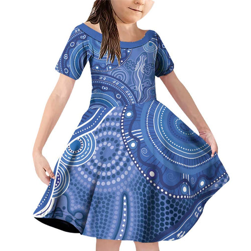 Australia Autism Awareness Family Matching Off Shoulder Short Dress and Hawaiian Shirt Aboriginal Lizard Dot Painting