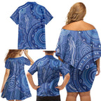 Australia Autism Awareness Family Matching Off Shoulder Short Dress and Hawaiian Shirt Aboriginal Lizard Dot Painting