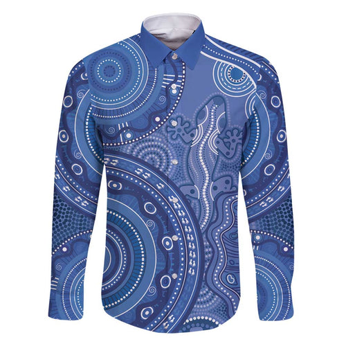 Australia Autism Awareness Family Matching Off Shoulder Short Dress and Hawaiian Shirt Aboriginal Lizard Dot Painting