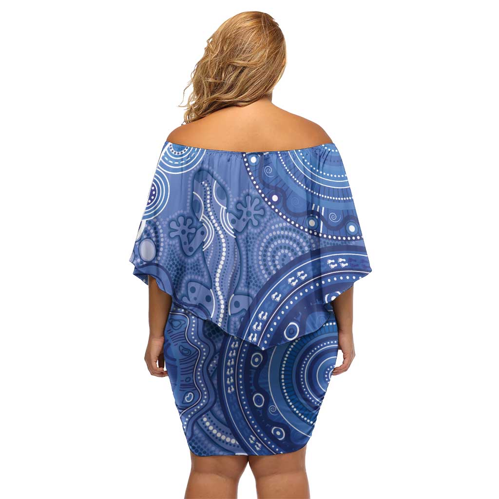 Australia Autism Awareness Family Matching Off Shoulder Short Dress and Hawaiian Shirt Aboriginal Lizard Dot Painting