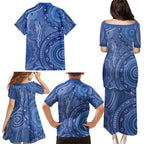 Australia Autism Awareness Family Matching Puletasi and Hawaiian Shirt Aboriginal Lizard Dot Painting