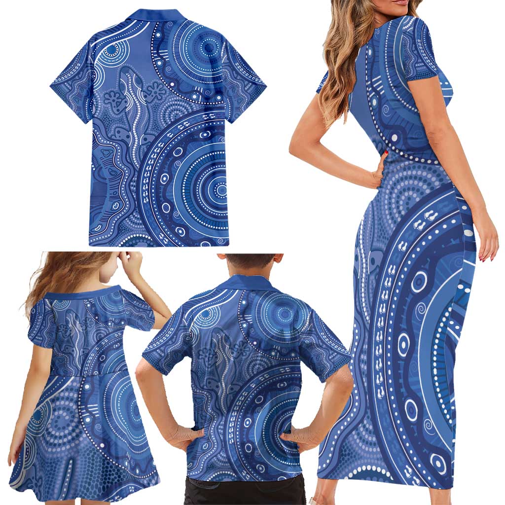 Australia Autism Awareness Family Matching Short Sleeve Bodycon Dress and Hawaiian Shirt Aboriginal Lizard Dot Painting