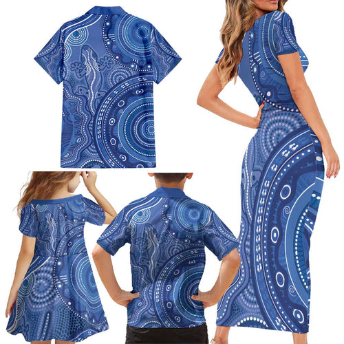Australia Autism Awareness Family Matching Short Sleeve Bodycon Dress and Hawaiian Shirt Aboriginal Lizard Dot Painting