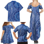 Australia Autism Awareness Family Matching Summer Maxi Dress and Hawaiian Shirt Aboriginal Lizard Dot Painting