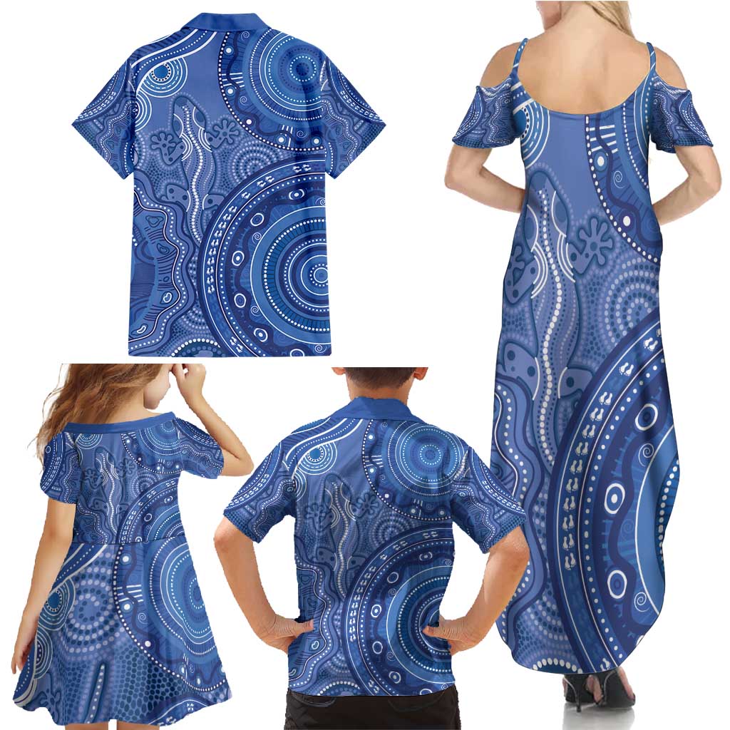 Australia Autism Awareness Family Matching Summer Maxi Dress and Hawaiian Shirt Aboriginal Lizard Dot Painting